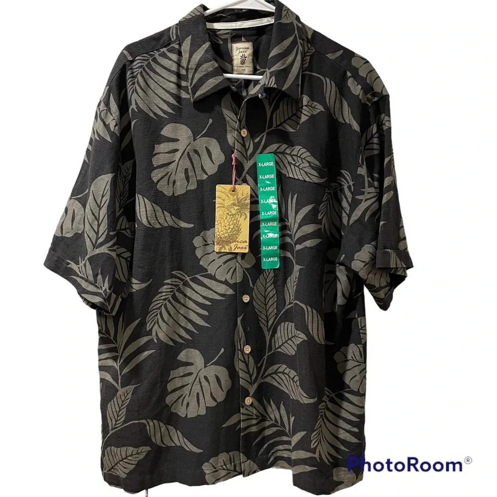 Jamaica Jaxx Floral Silk Short Sleeve Shirt Button Up New With Tags Tropical XL